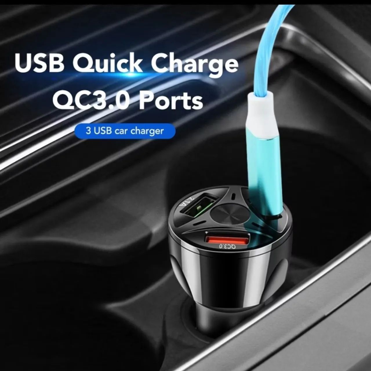 CARREGADOR VEICULAR TURBO UNIVERSAL - 3 PORTAS USB - Foto 3