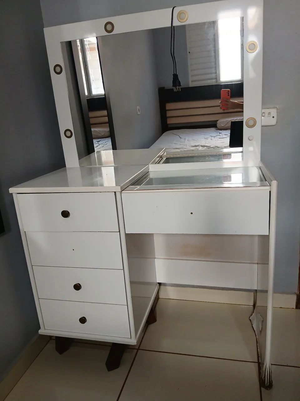 Penteadeira Feminina com Luz Led Infantil e Adolescente Com Espelho - Foto 2