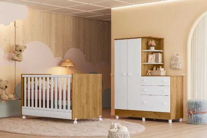 Jogo de Quarto para Bebe Guarda-roupa com Cômoda 4070 Doce Sonho - Foto 3