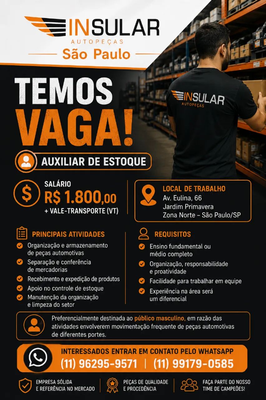 Vaga de Emprego - Auxiliar de Estoque
