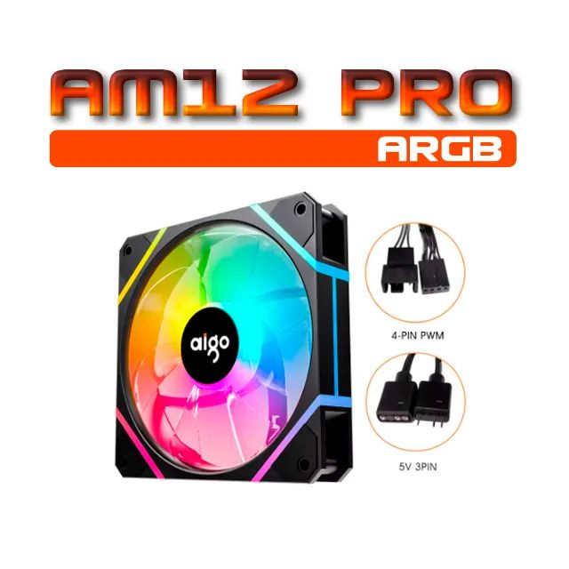 Fan Aigo AM12Pro Gamer ARGB - Preto
