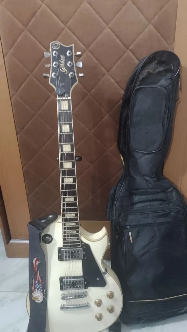 Guitarra Golden lespal anos 80 com captador winksom blindado, capa, cabo e tripé. - Foto 3