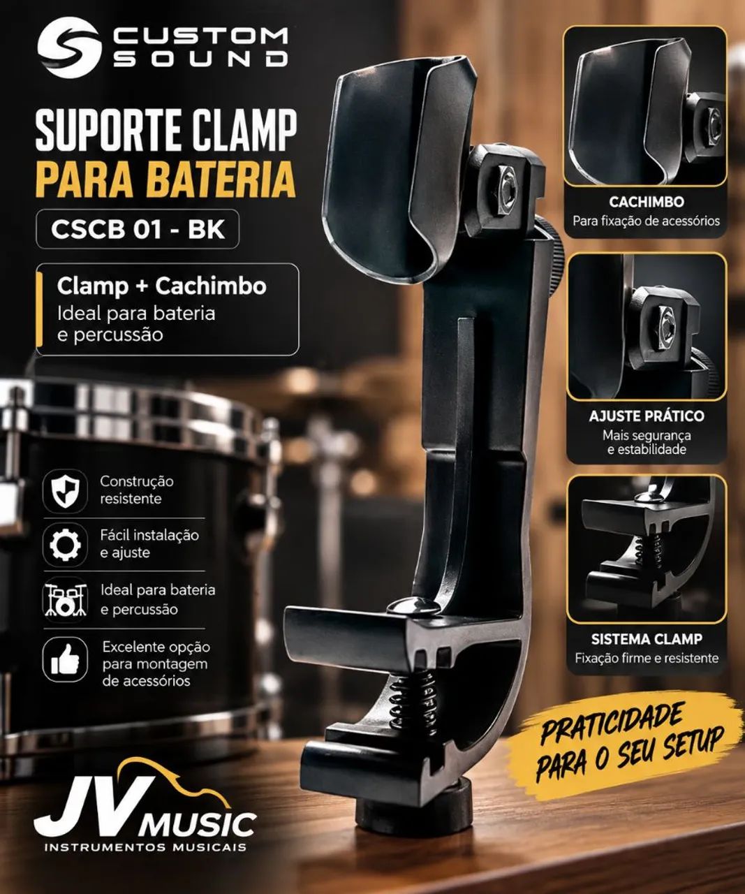 Suporte clamp drum (bateria e percussão)