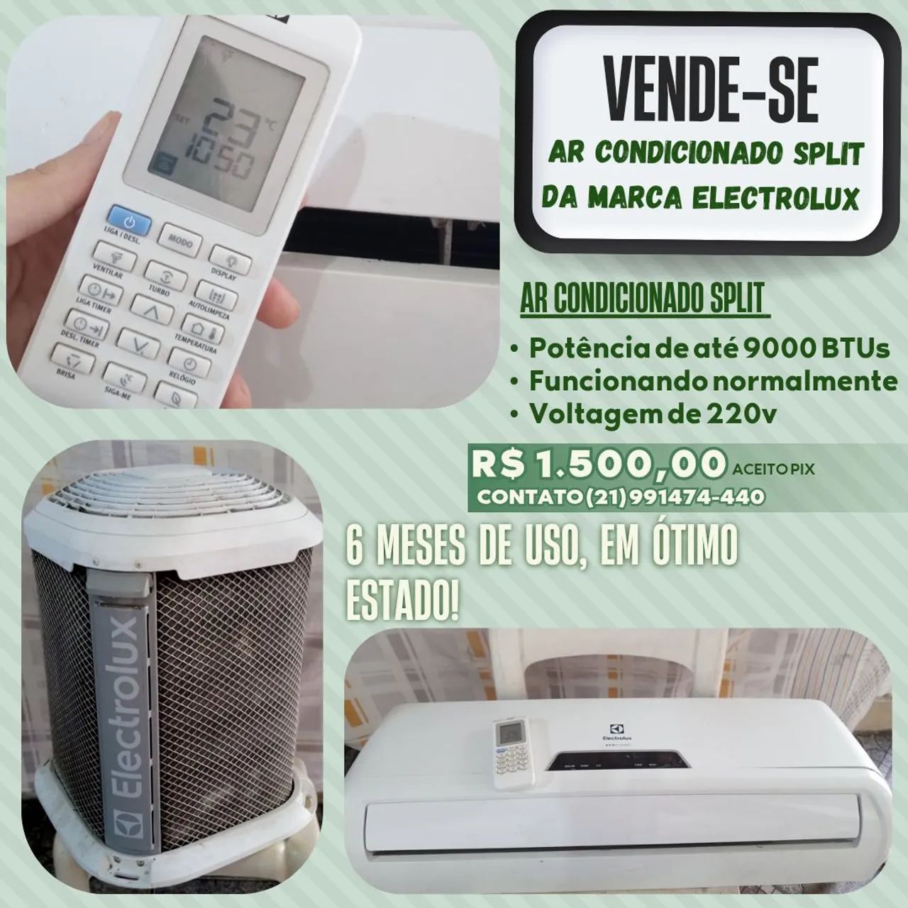 AR CONDICIONADO SPLIT ELECTROLUX SEMI-NOVO 