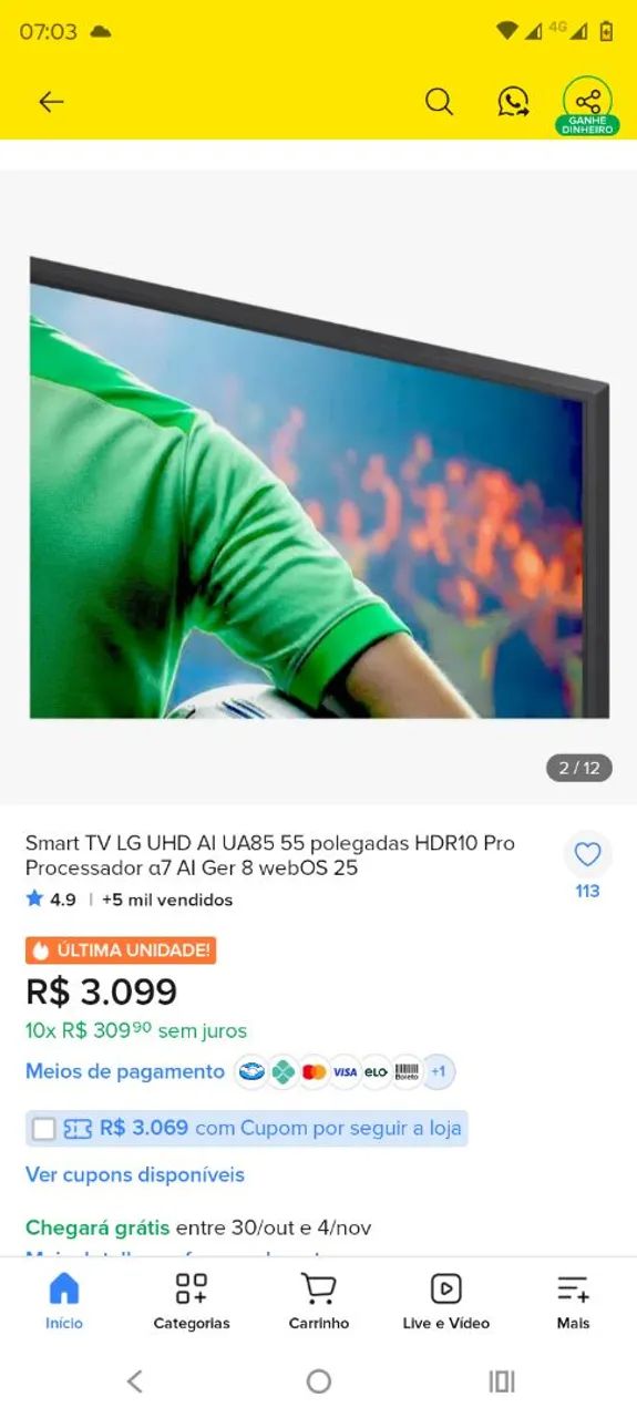 Vendo tv smartv LG 55 polegadas nova na caixa nunca usada  - Foto 5