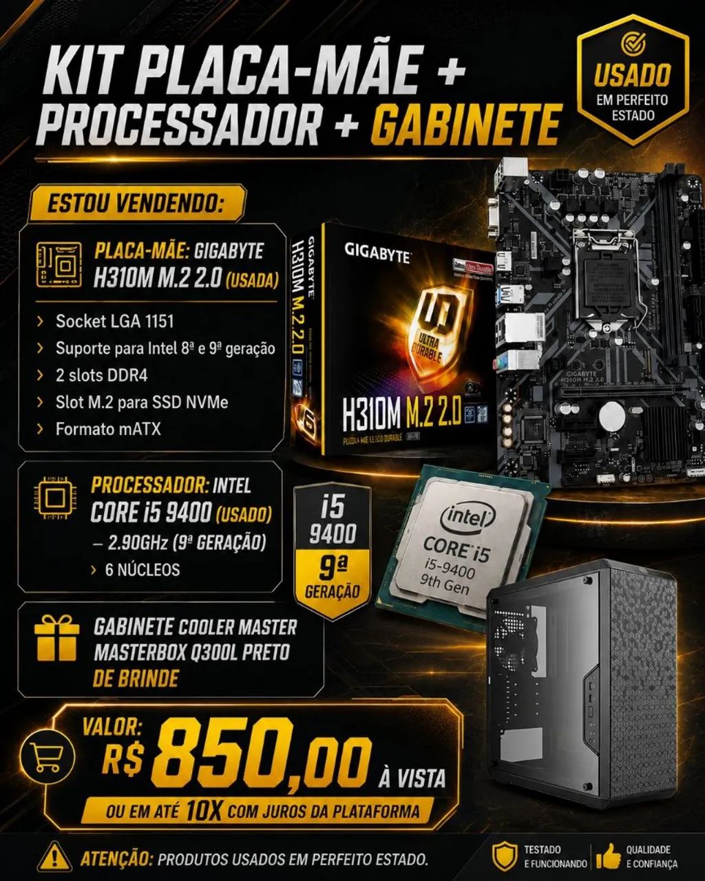 Kit Placa-mãe + Processador + Gabinete