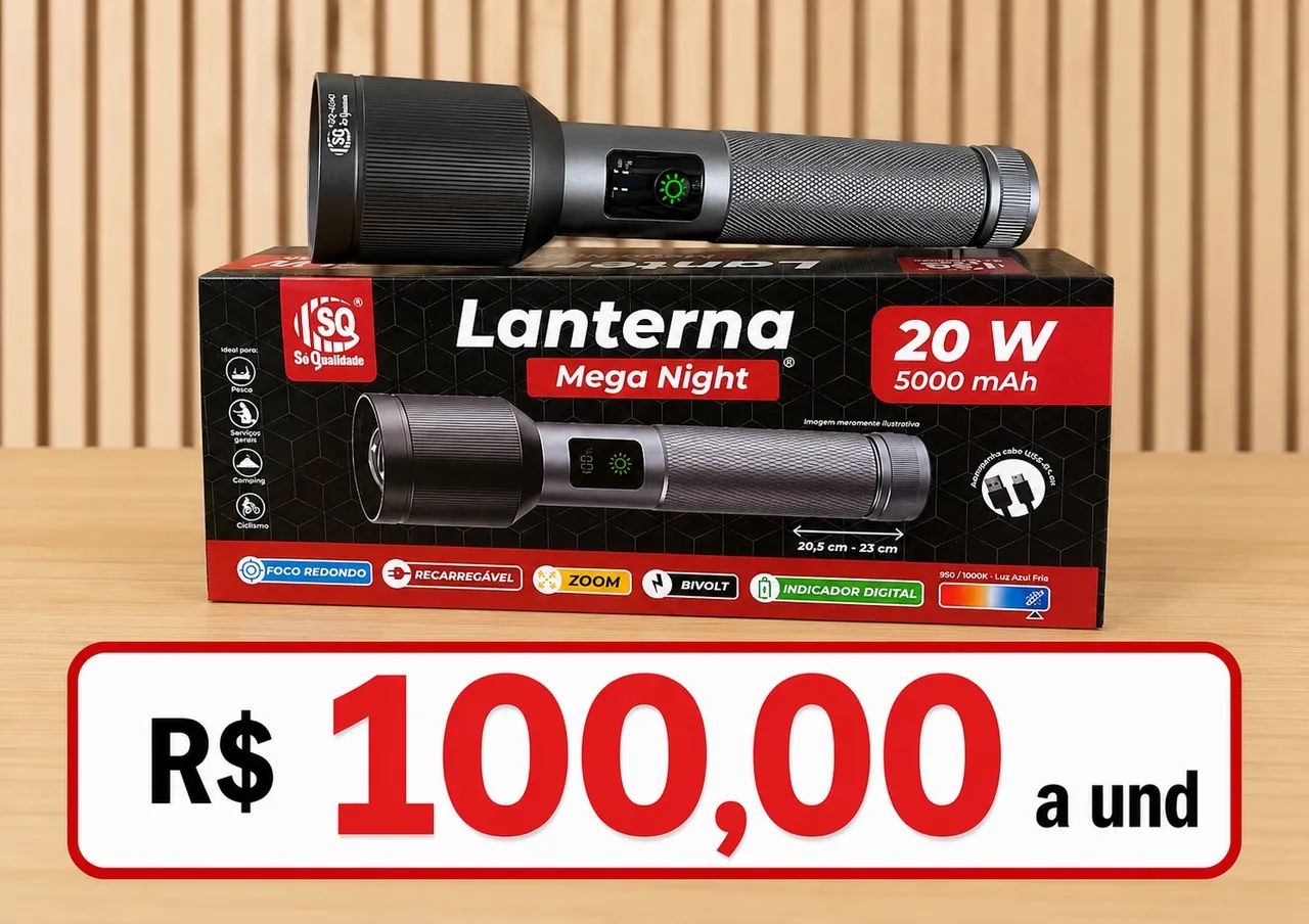 Lanterna 20 W mega nigth recarregável 