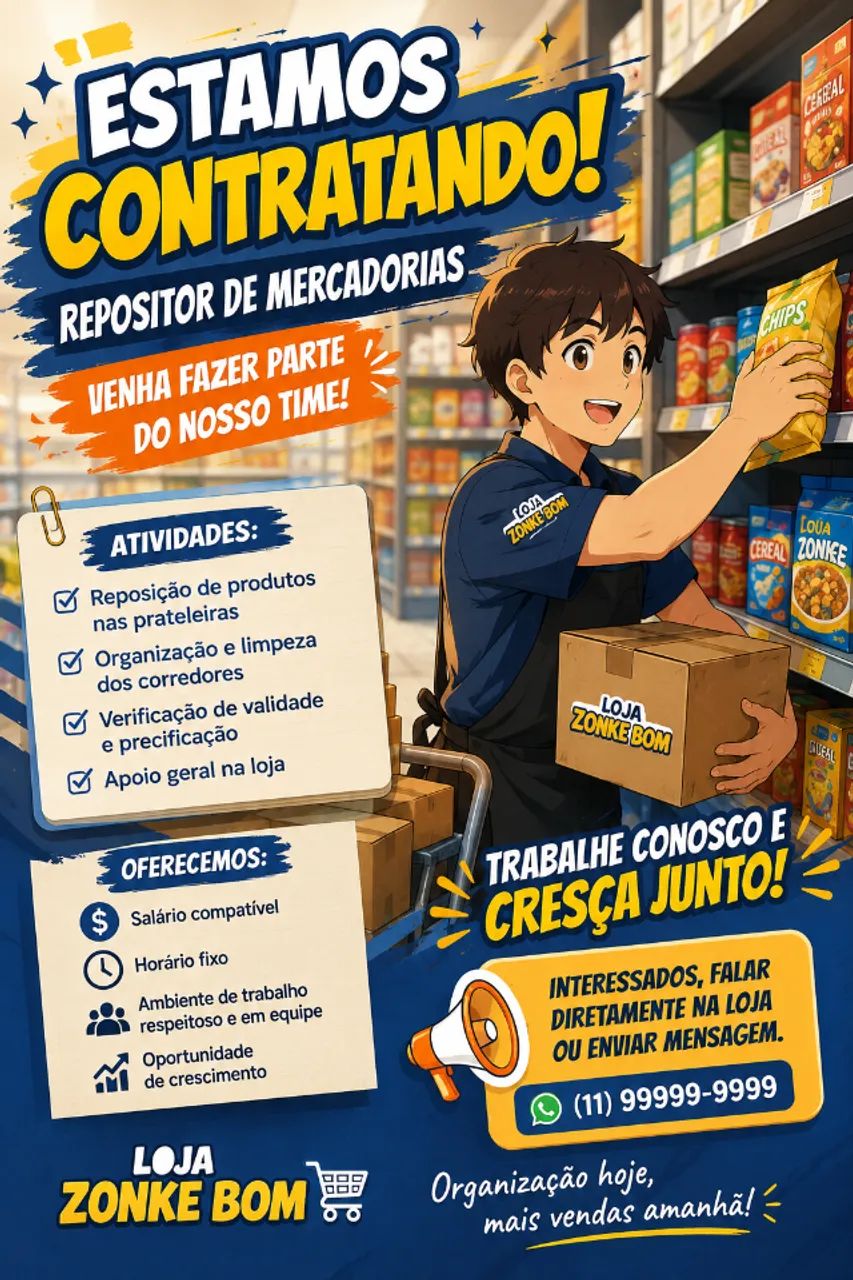 Colocação de produtos nas prateleiras da mercearia