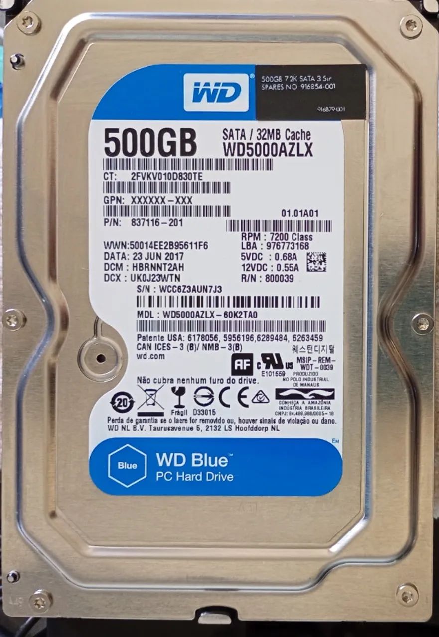 HD 500 GB 7200RPM Western Digital - Formatado tamanho 3,5 polegadas ideal para computador