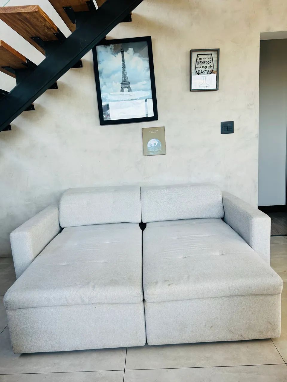 Sofá TokStok Retrátil Linho Cinza Claro - Foto 2