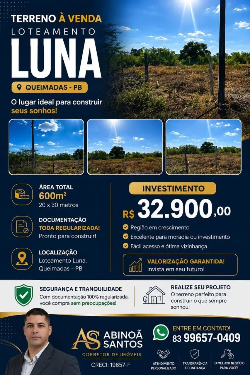 VENDE-SE TERRENO LOTEAMENTO LUNA, 600m2