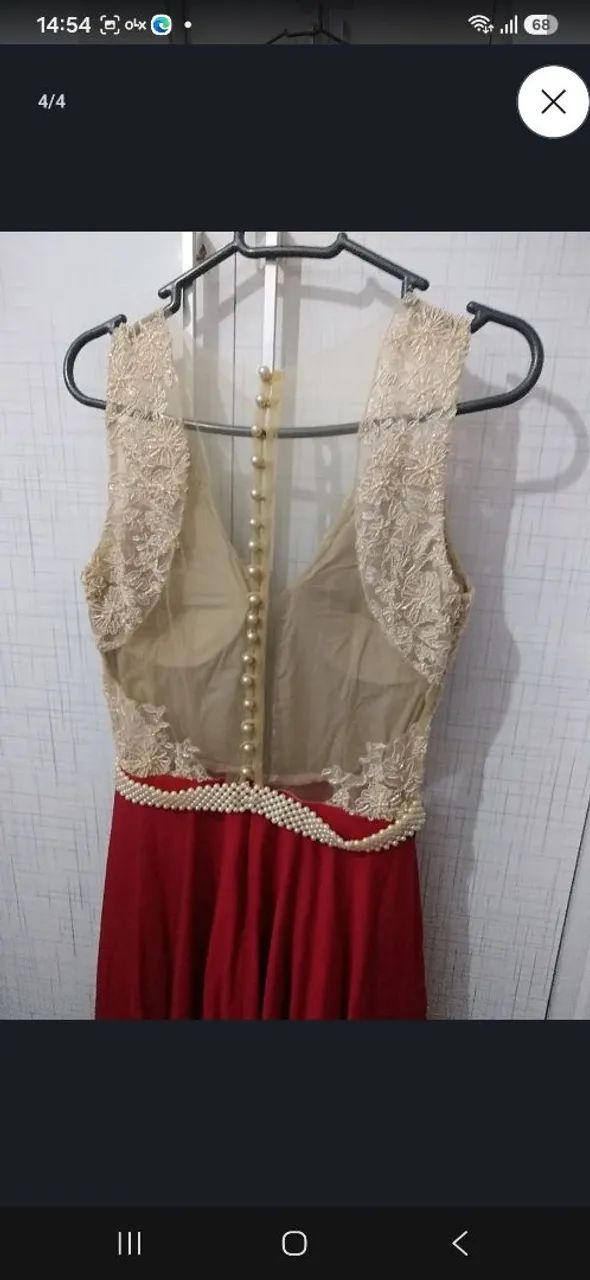 Vestido longo de festa vinho com renda dourada - lindo e elegante.   - Foto 2