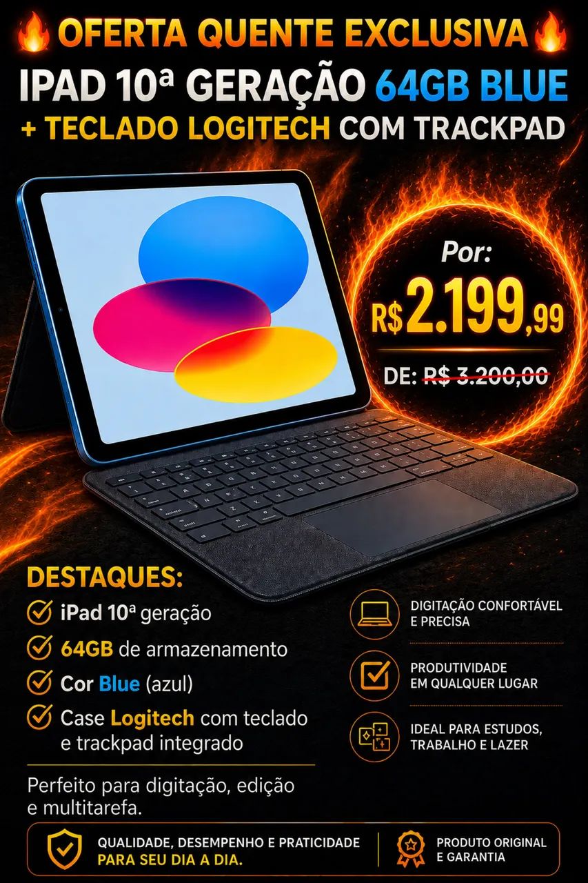 iPad 10ª Geração - 64GB | Blue com CASE LOGITECH COM TECLADO E TRACKPAD - Foto 2