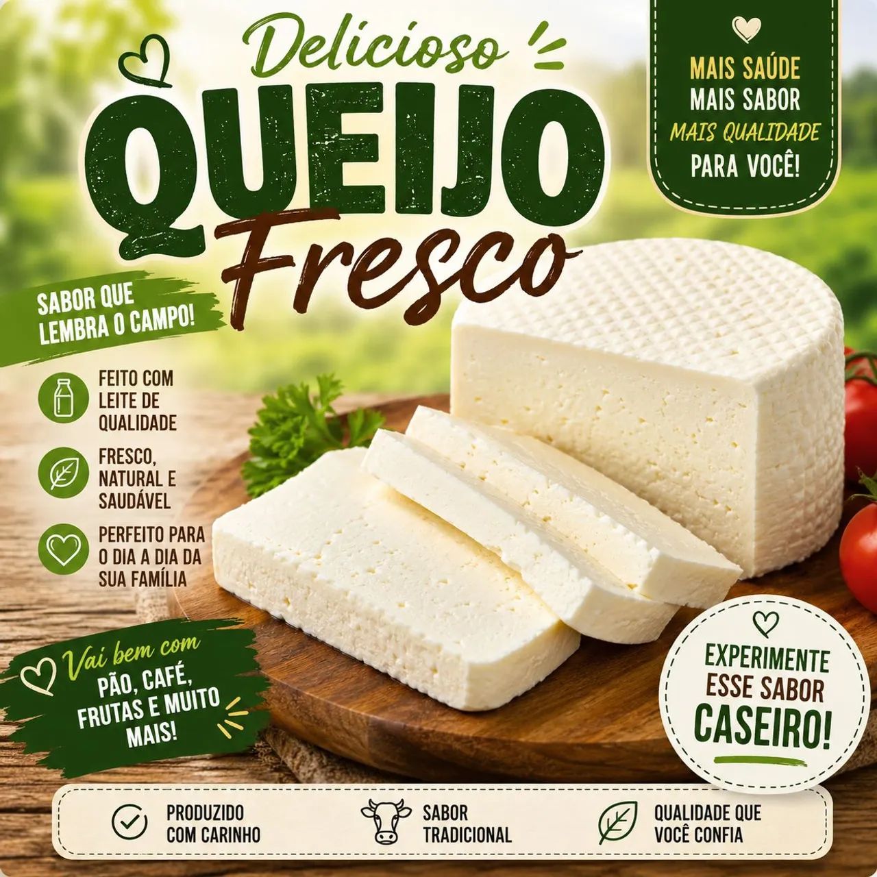 Leite caipira e queijo 