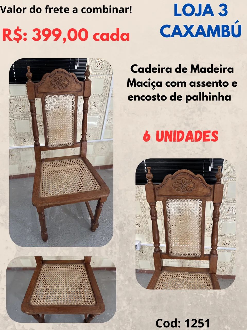 Cadeira de madeira com assento e encosto de palhinha