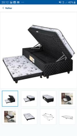 Cama box de solteiro baú e auxiliar