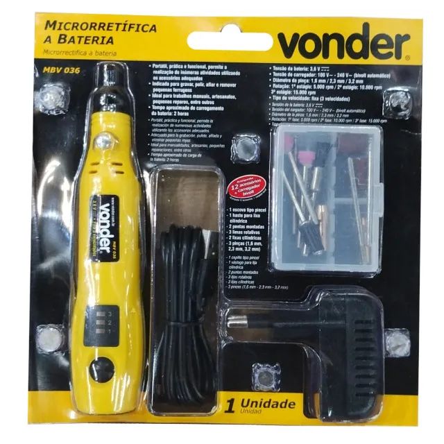 Micro Retífica A Bateria 3,6v Bivolt 12 Peças Mbv-036 Vonder - Foto 3