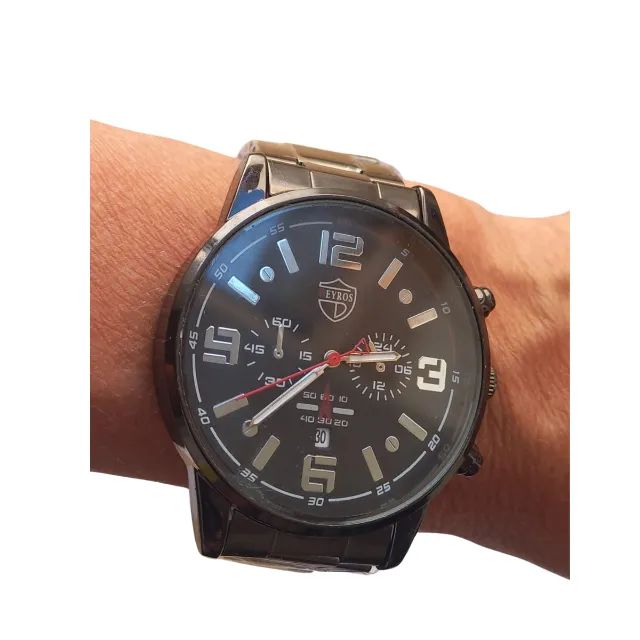 Relógio de pulso de quartzo em aço inoxidável masculino