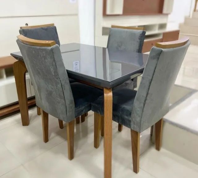 sala mesa jantar tampo de vidro 4 cadeiras - Foto 5