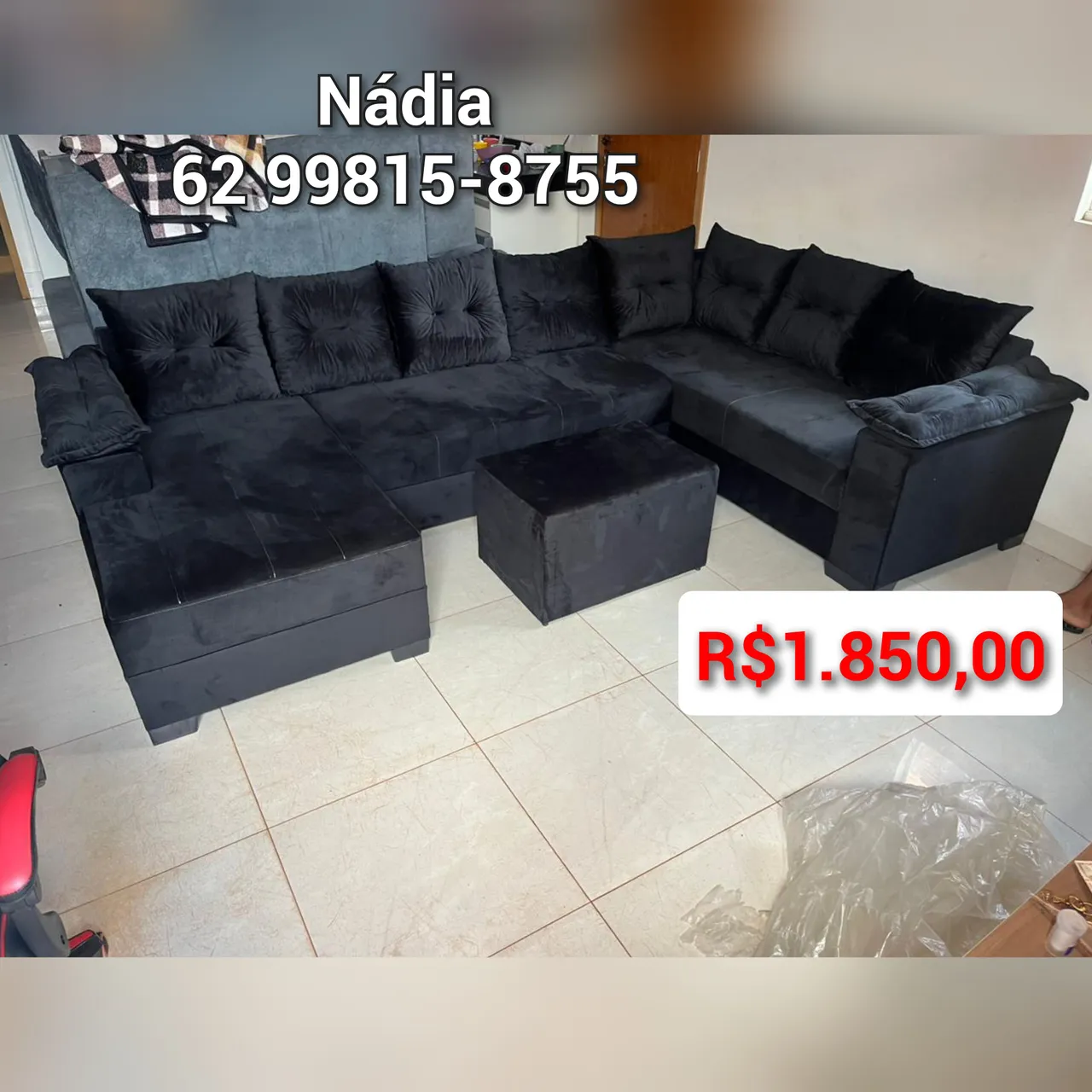 Sofá De canto com chaise tecido Jolie