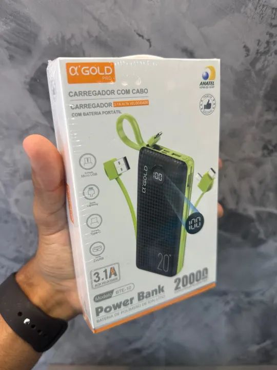Carregador Agold BTE-10 usb powerbank,portátil com cabo carregamento rápido - Foto 3