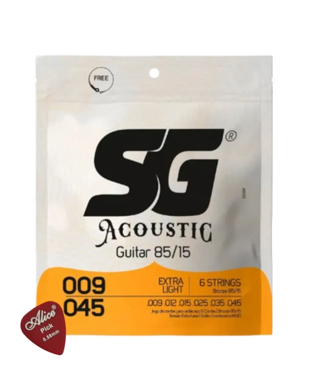 Encordoamento 009 Violão Aço Bronze 85/15 Sg Extra Leve + Palheta