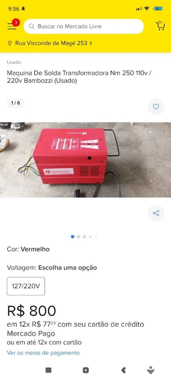 Maquina de Solda Transformadora Bambozzi 250A 110V/220V