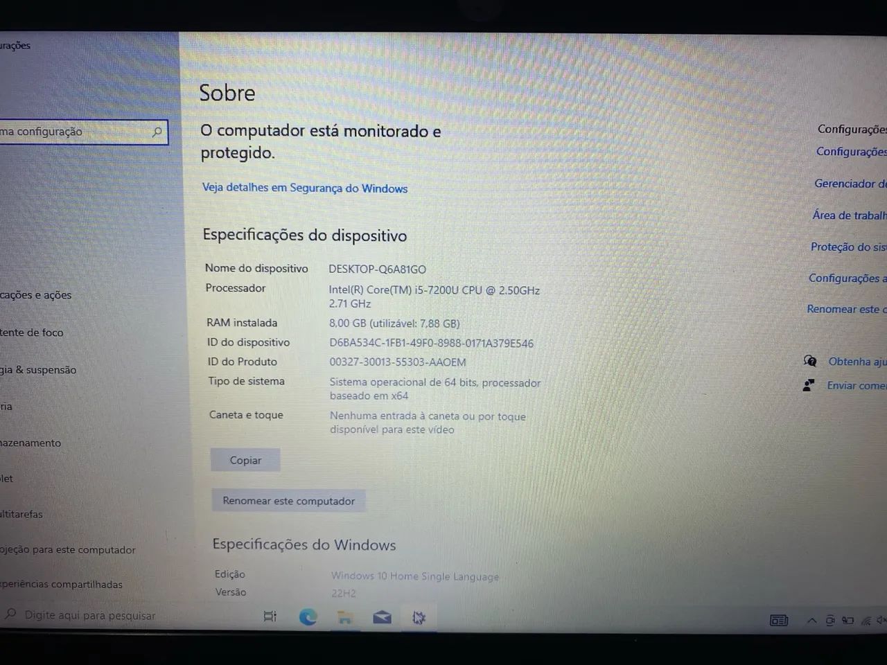 Notebook Intel Core i5 7200U 8GB 256GB SSD