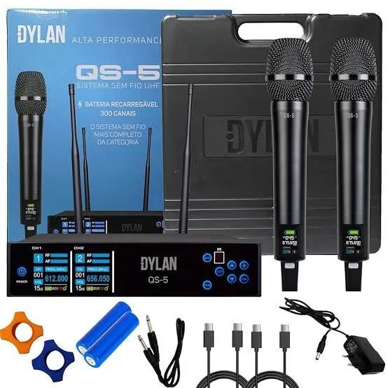 Dylan Microfone Sem Fio Duplo QS-5 (300 Canais / Recarregável Bateria de Lithium) - Foto 5