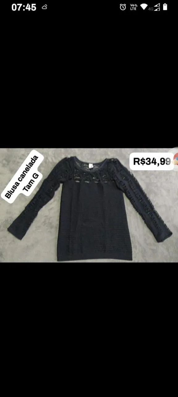 Blusa Canelada Preta - Tam G