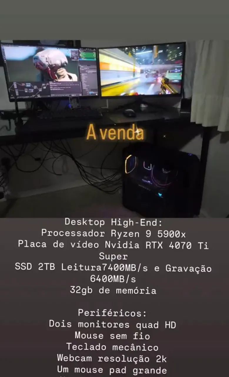 SETUP HIGH-END COMPLETO (PC + 2 MONITORES QHD + PERIFÉRICOS)