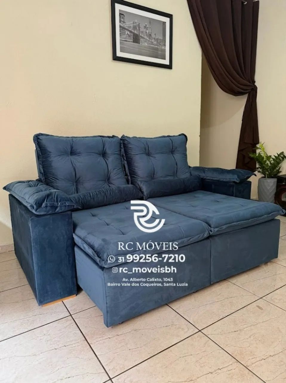 Sofá Retrátil e Reclinável 2m pillow 16cm  - tecido tecido veludo | Parcelamos - Foto 4