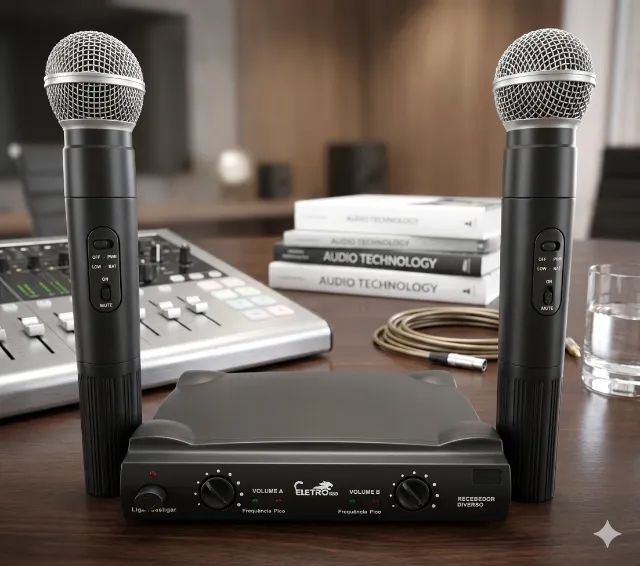 Kit com 2 Microfones Sem Fio, Profissionais, Com Receptor (Eletromex EL-5007) - Foto 3