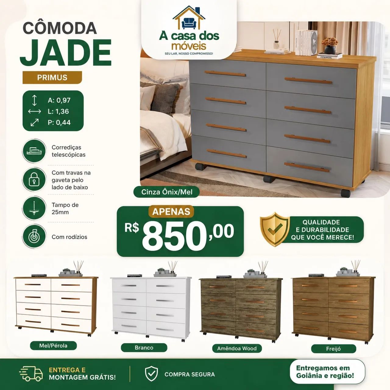 Cômoda Jade 8 Gavetas 