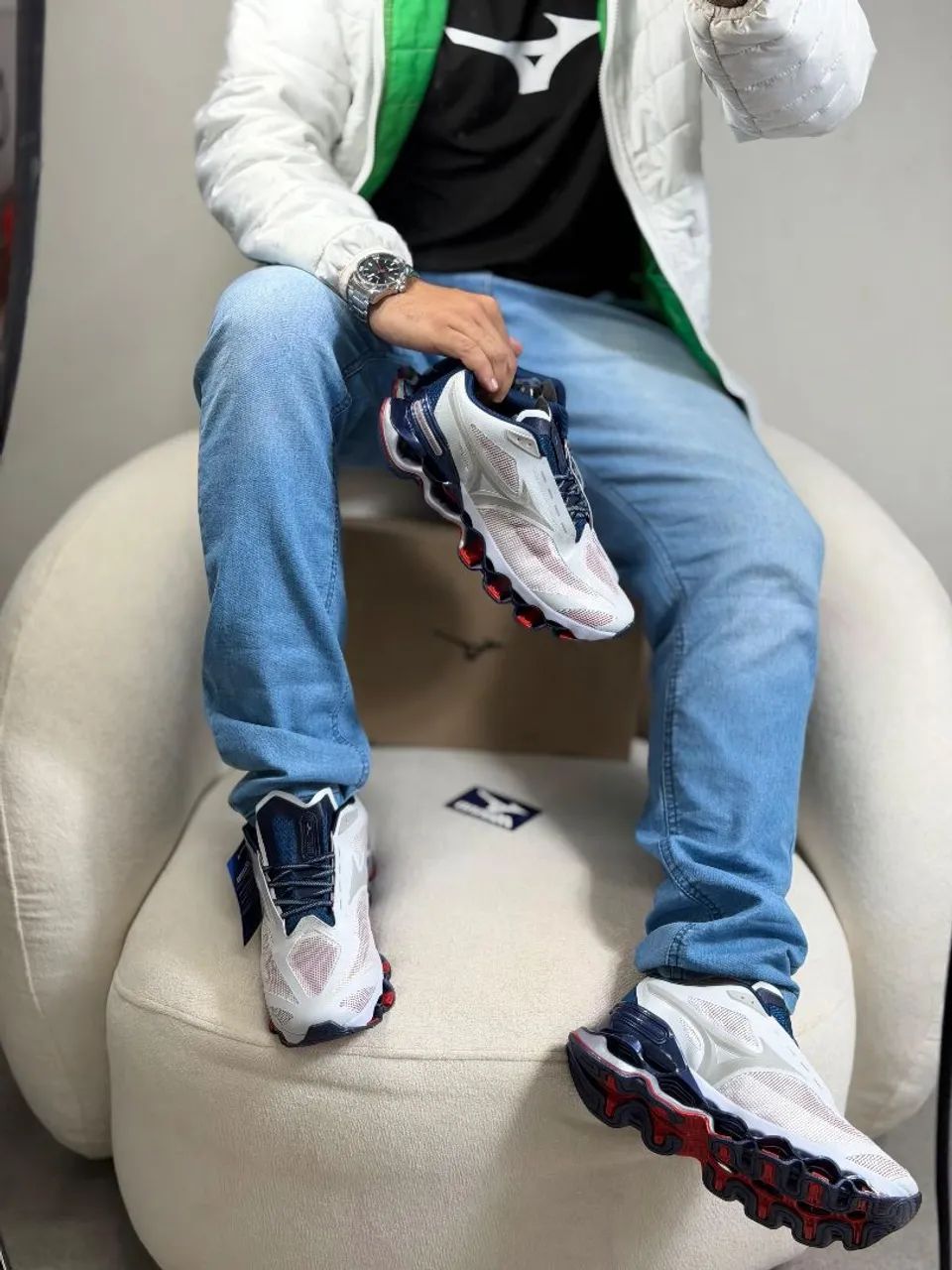 Mizuno Wave Prophecy 15 Premium Branco e Marinho!  - Foto 5