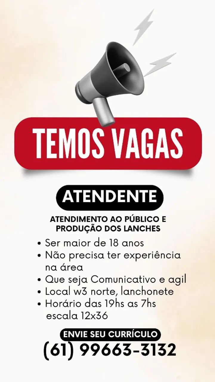 Vaga de emprego  (lanchonete)