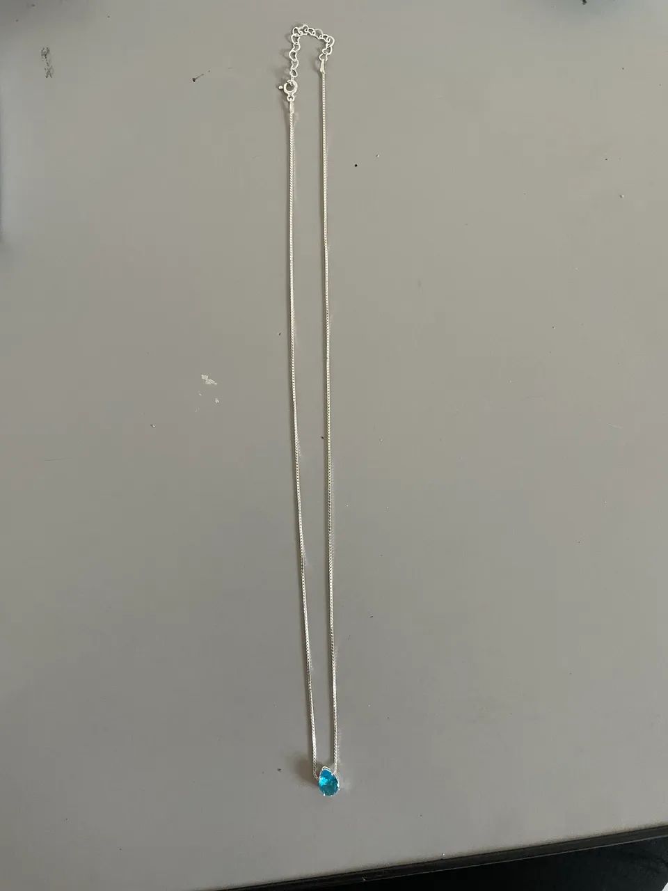 Colar Prata 925 com Pingente Azul - Dupla Corrente - Foto 3