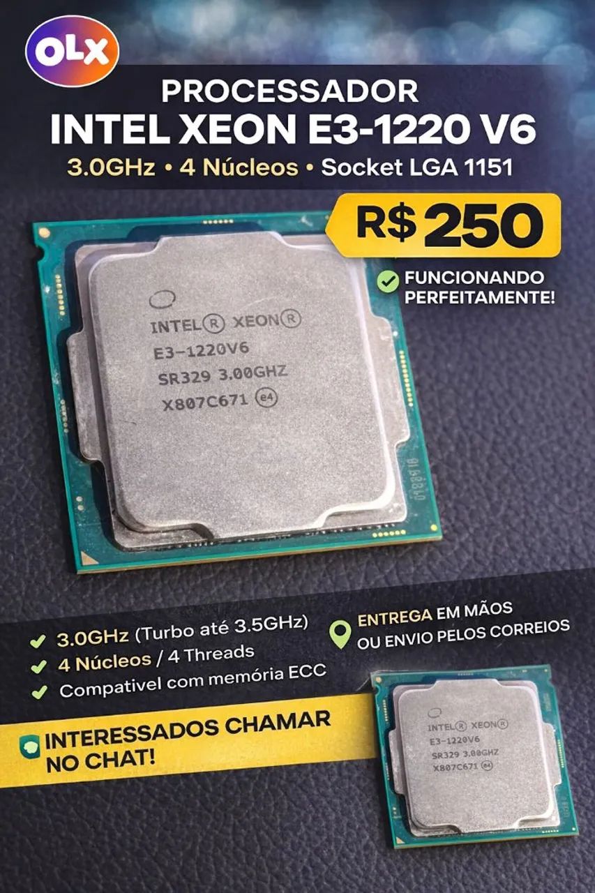 Processador Intel Xeon E3-1220 v6 - 3.0GHz (Servidor / Workstation)<br><br>? Descrição: