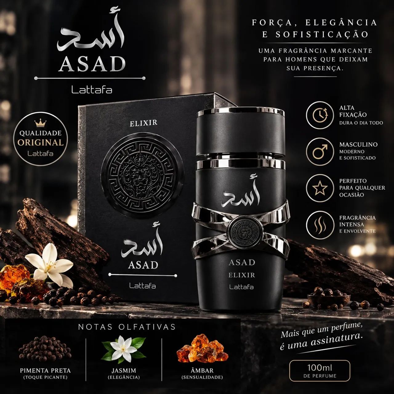 PERFUME ÁRABE ASAD "elixir" (preto) - Foto 2