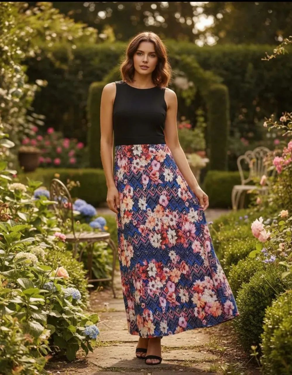 Vestido Preto e estampado Zinzane