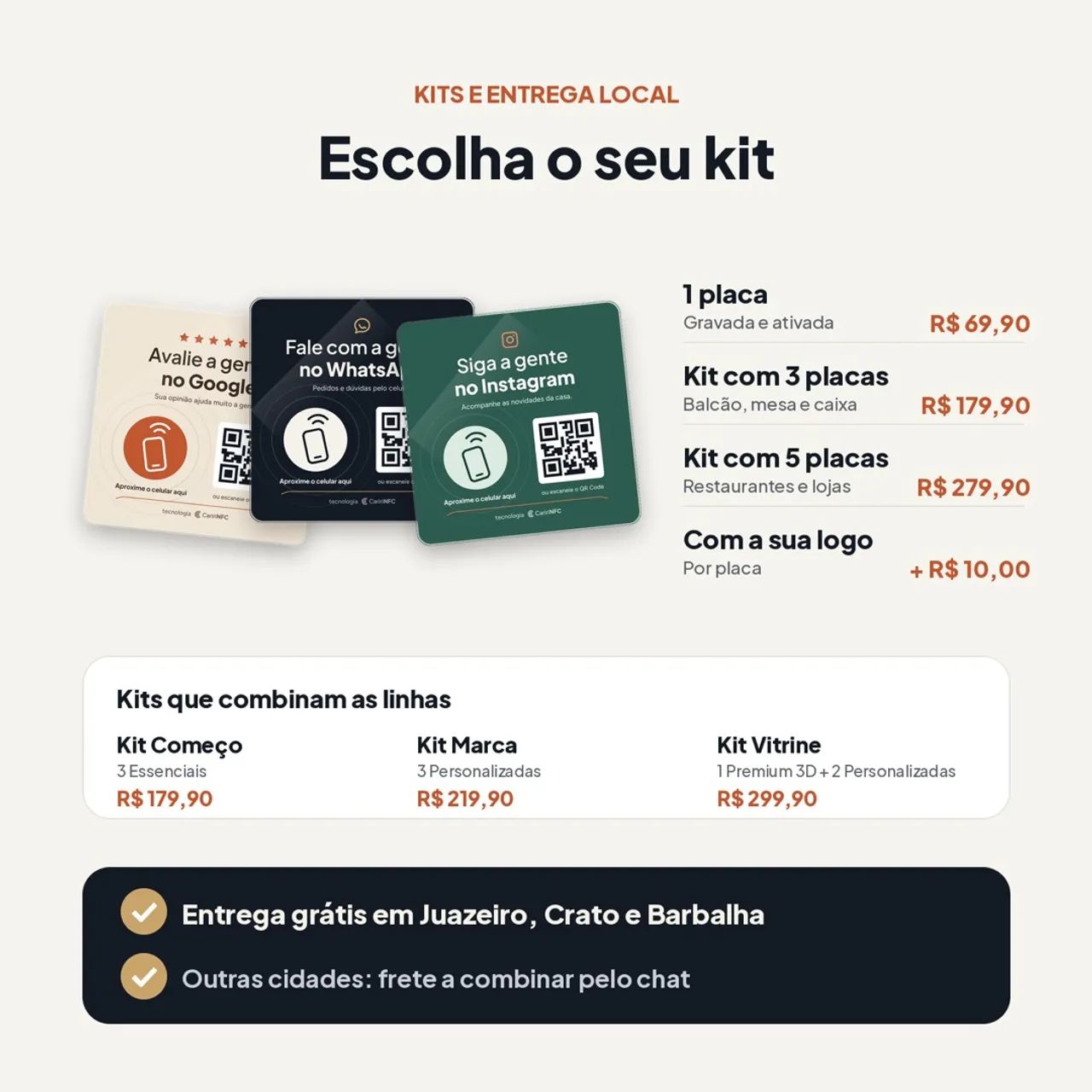 Placa NFC e QR Code Avaliação Google, Instagram e WhatsApp