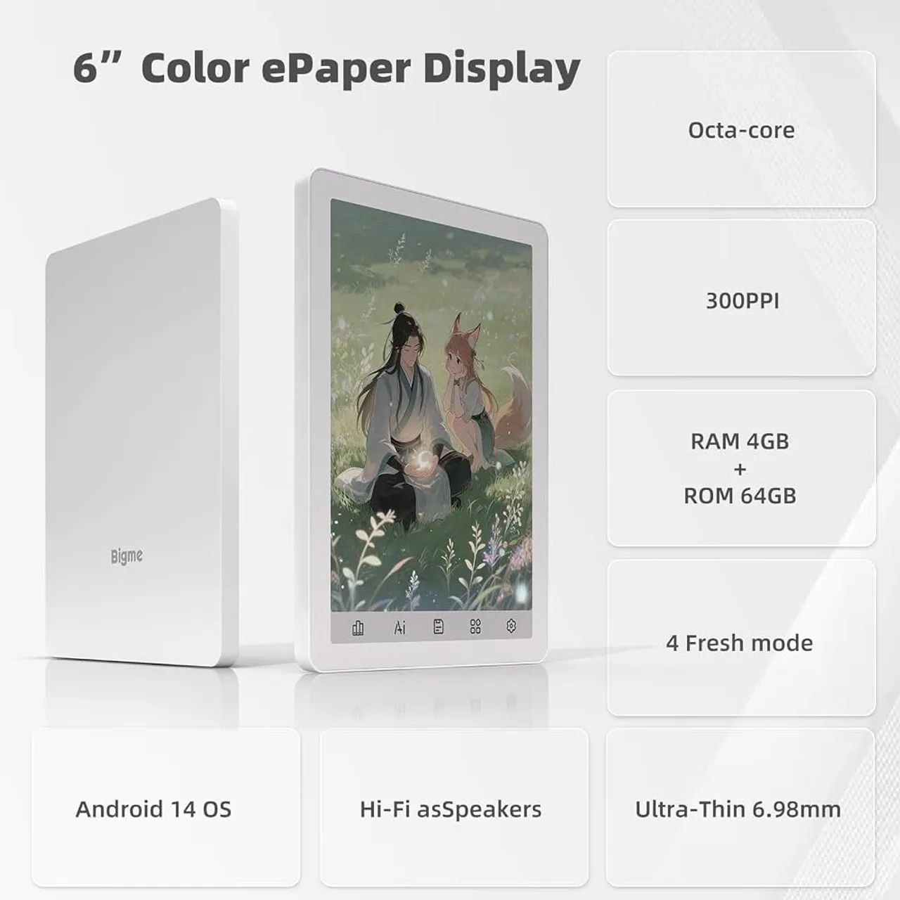 Leitor de Ebook Colorido Bigme B6, Tablet e-Paper de 6 Polegadas, 4GB+64GB Android 14 - Foto 4