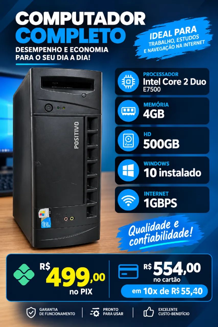 PC POSITIVO SLIM INTEL CORE 2 DUO E7500 4GB RAM HD 500GB