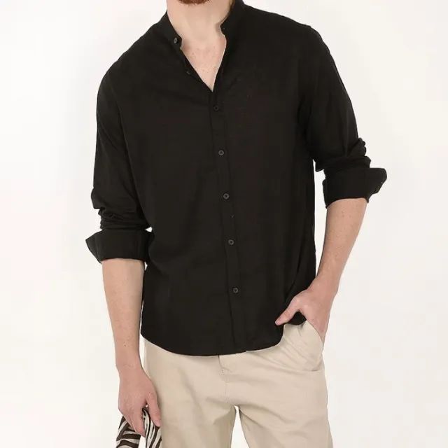 Três Camisas Linho Gola Padre Masculinas - Foto 4