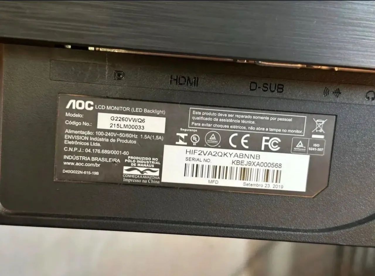 Monitor AOC G2260VWQ6, 75Hz, em ótimo estado e bem conservado. - Foto 4