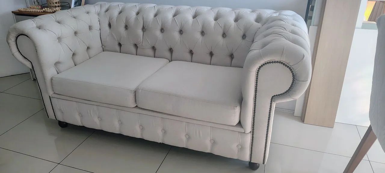 Sofá Chesterfield em Linho - 2 Lugares - Foto 5