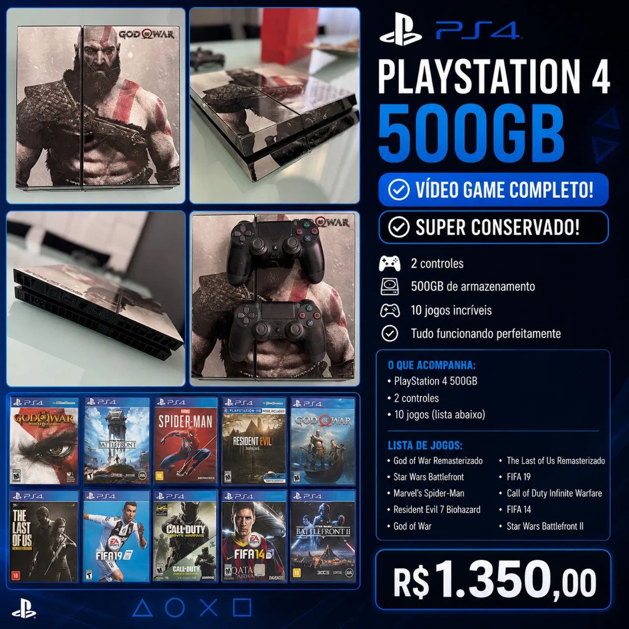 Ps4 Console 500GB Vídeo Game + Jogos