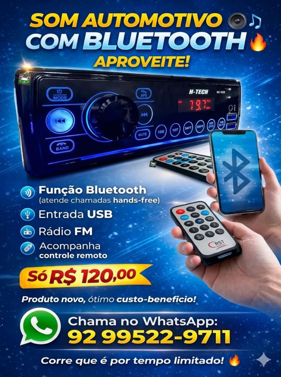 Som automotivo Bluetooth Dual USB auxiliar Atendimento Celular 
