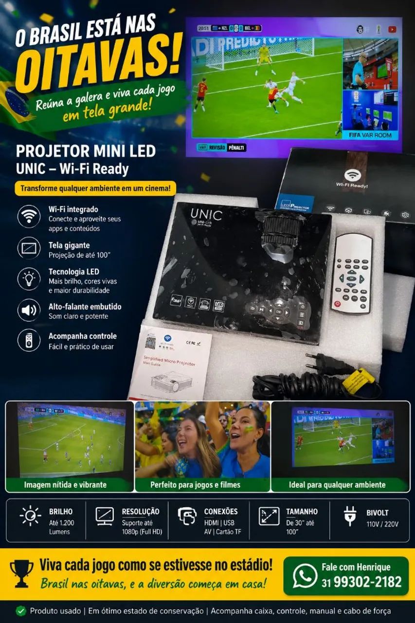 Mini Projetor LED UNIC UC46 Wi-Fi Ready - Pouquíssimo uso - Completo R$ 125,00 - Foto 2