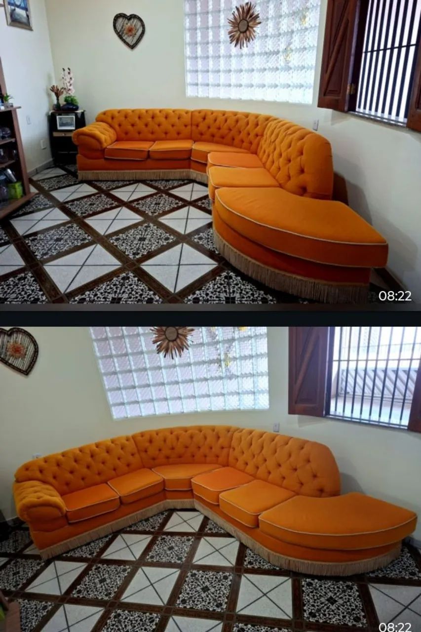 Lindo sofá curvo cor laranja    valor R$ 2.000,00